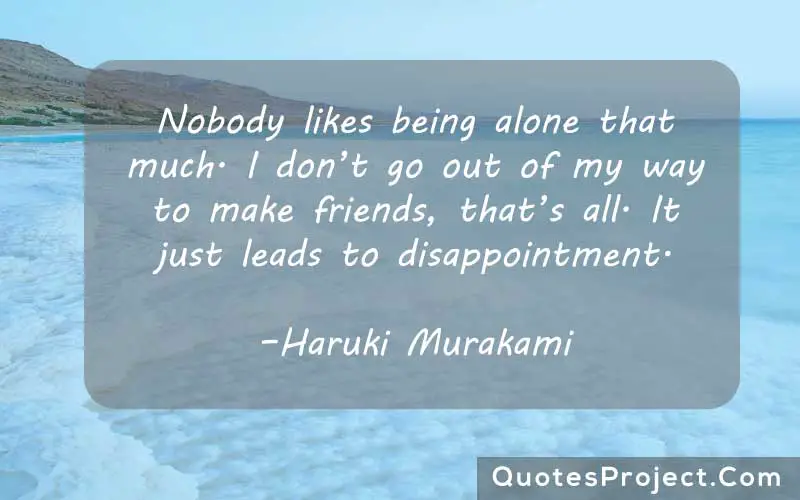 Nobody likes being alone that much. I don’t go out of my way to make friends, that’s all. It just leads to disappointment. –Haruki Murakami