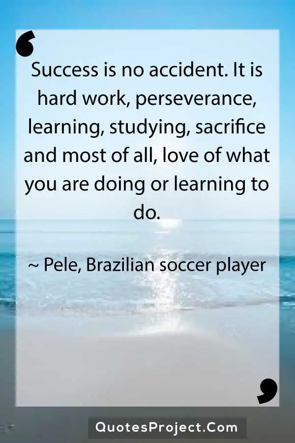 Success is no accident. It is hard work perseverance learning studying sacrifice and most of all love of what you are doing or learning to do. Pele Brazilian soccer player