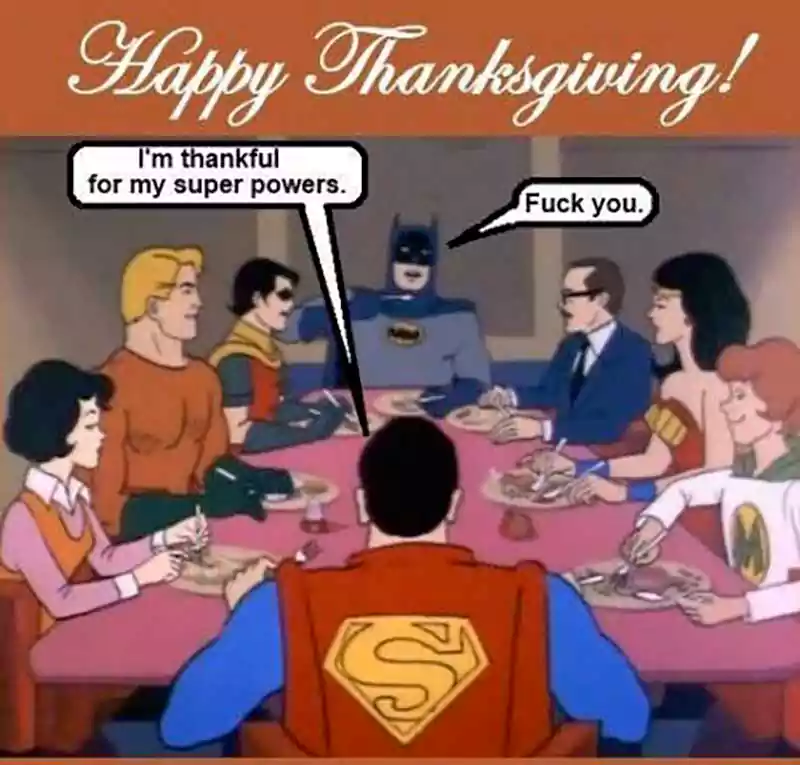 superman thanksgiving dinner funny image with turkey