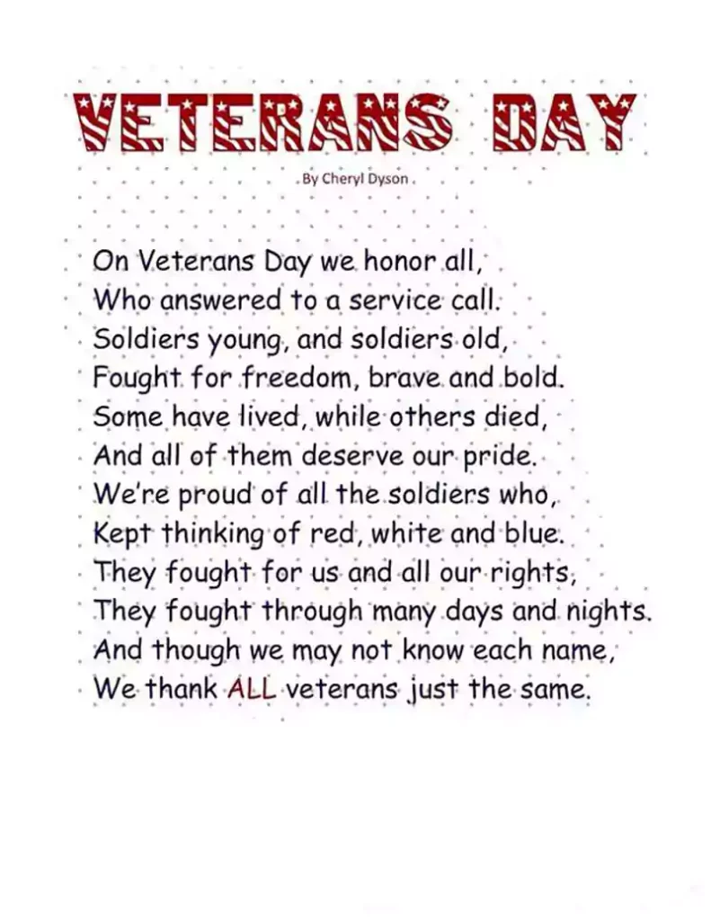 veterans day acrostic poems examples
