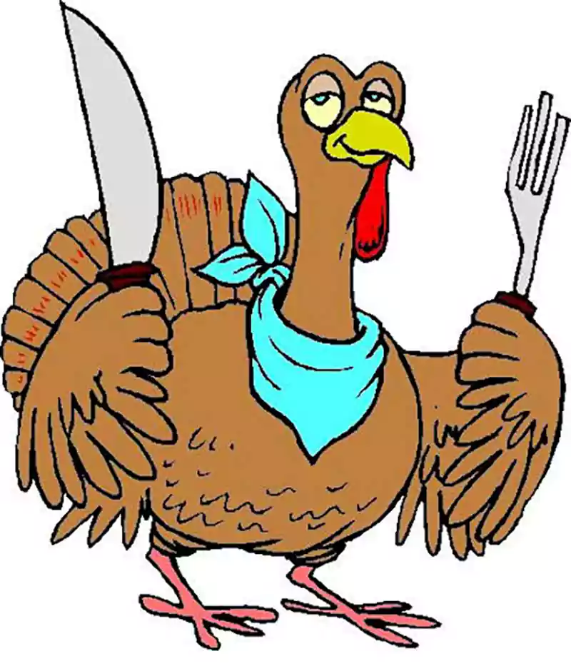 thanksgiving cartoon drawings turkey standing with knife and spoon