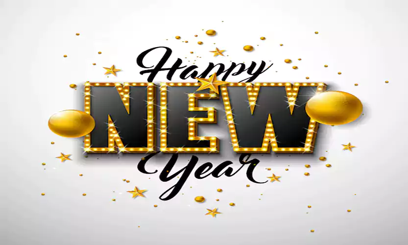 happy new year illustration with d typography lettering christmas ball white background